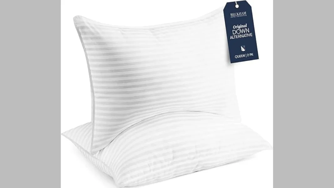 Beckham Hotel Collection Bed Pillows, down alternative pillows, cooling bed pillows, best pillows for side sleepers, pillows for back sleepers, luxury bedding pillows, machine washable pillows, breathable pillows for hot sleepers, OEKO-TEX certified pillows